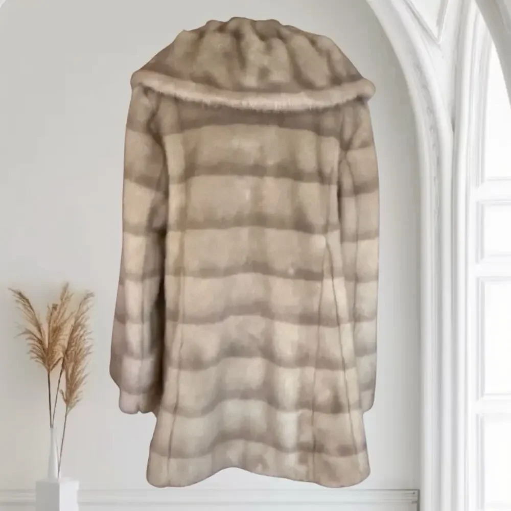 Jones New York Faux Fur mink Coat Jacket‎ Sz L Vegan Quiet Luxury Old Money EUC